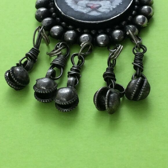 Handpainted Ferret Pendant Silvertone Metal Long Pet Artisan Danglers Polecat - Picture 6 of 11